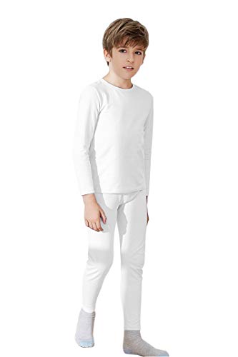 WUHOUPRO Boy's Ultra Soft Super Comfy Fleece Lined Thermal Underwear Sets AZ 2021 White M