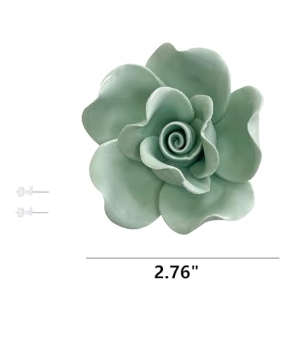 Image of Ceramic Flower Wall Art Decor, Artificial Flower Wall Sculpture,Handmade Ceramic Flowers for Home,Hallway,Living Room, Kitchen,Bathroom (Light Green,Peony, 2.76 inch)