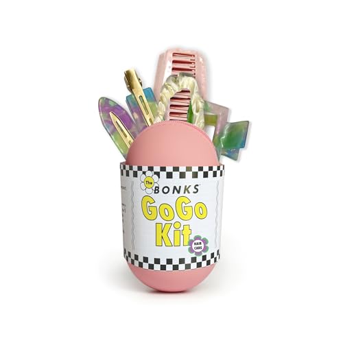 Bonks GoGo Kit - Hair Care Kit Mermaid - Portable Hair Accessories Pouch for Women & Teens - Includes Mini Claw Clip, Seamless Hair Pins, Silky Hair Tie & Folding Comb - Compact Travel Essential