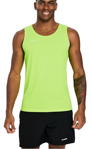 TLRUN Mens Running Tank Top Ultra Lightweight Marathon Singlet Shirts Dry Fit Workout Sleeveless T-Shirts(Small Yellow)