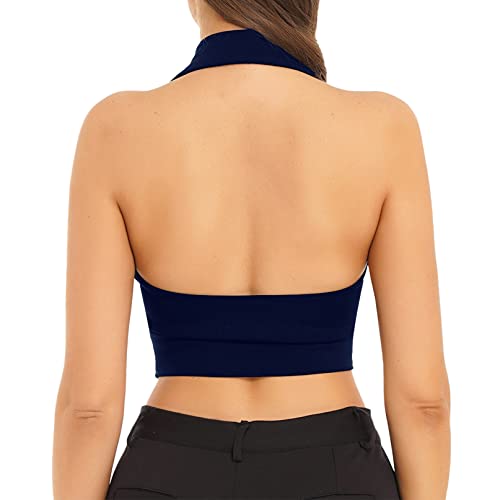 YiZYiF Fitted Vests for Women Trendy Halter Cropped Waistcoat Versatile Lapel Button Down Suit Vest Blazer Top2