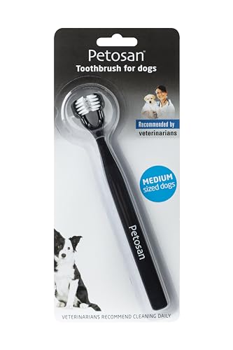 Petosan Spazzolino a doppia testa per cani di taglia media, nero, bianco