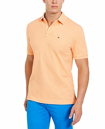 Tommy Hilfiger Men's Short Sleeve Polo Shirt in Custom Fit, Canteloupe, X-Small