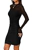 WIHOLL Womens Mesh Sheer Long Sleeve Ruched Mini D... #3