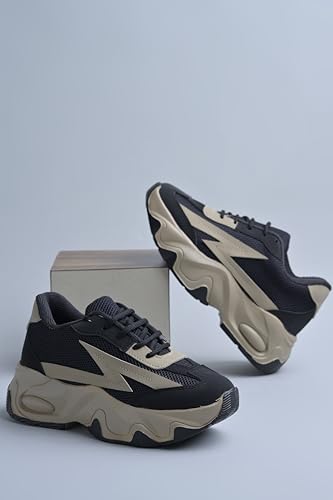 Image of JM LOOKS Women Bold Black & Beige Lightning Sneakers Shoes High-Performance, Stylish, and Built for Comfort