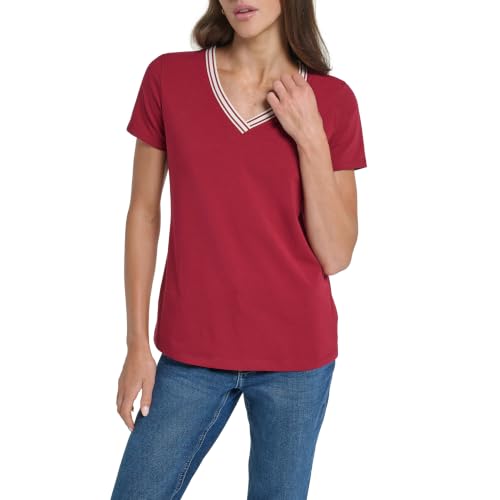 Image of Nautica Women's Solid V-Neck Short Sleeve T-Shirt Shirt