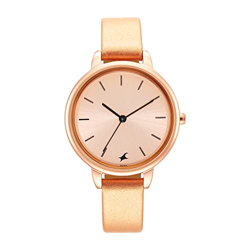 Image of Fastrack Glitch Quartz Analog Rose Gold Dial Peach Leather Strap Watch for Girls - NT6234WL01