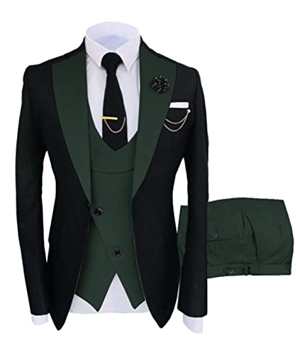 CHENGTAO Costume 3 pièces Slim Fit Mariage Smokings One Bouton Peak Reverservices de Pointe Porter Costume Homme Homme Prom Blazer Slim Fit (Color : Hunt Green, Size : L.) Cover