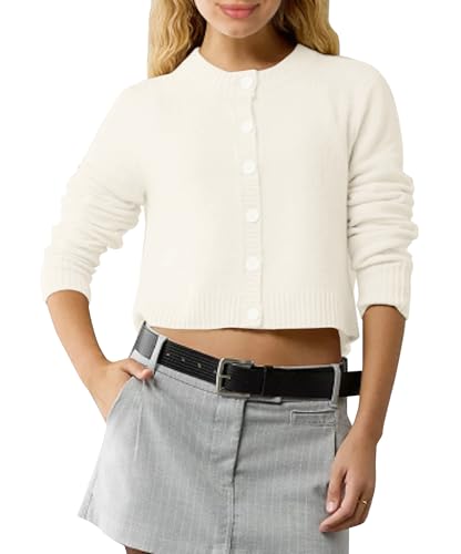 Urban CoCo Women's Crew Neck Cropped Cardigan Sweaters Long Sleeve Open Front Button Down Shrug Sweater Jackets4