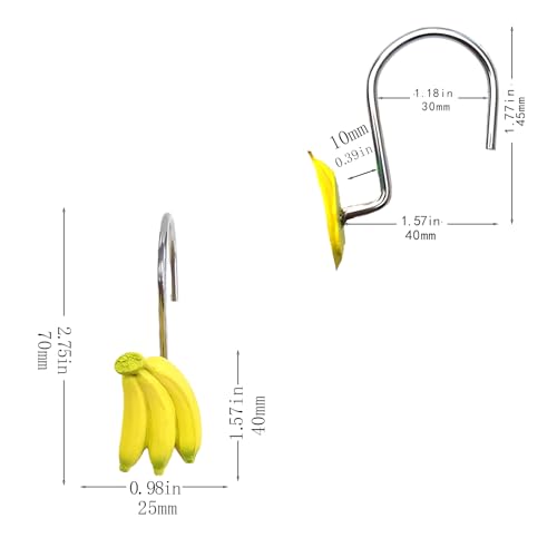 Image of Banana Shower Hooks 12 Pack - Playful Monkey Bathroom Decor, Non-Slip Curtain Rings for Tropical Kids Room Theme, Durable Resin Bath Accessories