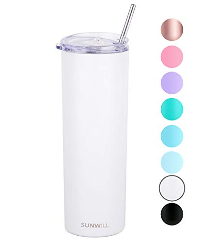 SUNWILL Straw Tumbler Skinny Travel Tumbler with Lid, Vacuum Insulated Double Wall Stainless