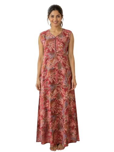 Image of 9shines Label Alpine Sleeveless Nighty | All Over Print Maxi for Women | Night wear for Women | Full Length Night Gown for Women | Night Dress for Women Stylish (Alpine Sleeveless 24)