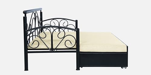 Image of 3 Seater Metal Sofa Cum Bed with Hydraulic Storage | Sofa Set for Living Room, Bedroom, Guest Room| King Size Convertible Sofa Bed | Comfortable Seating Sofa Cream & Black