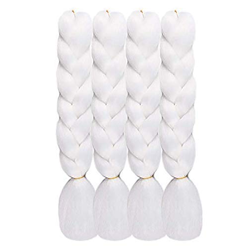 Jumbo Braids Hair Extensions Pure White Color 4 PCS/Lot 24 Inches 100g/pc Kanekalon Fiber for Box Twist Braiding Hair(#60 White Color)
