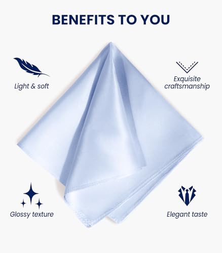 Image of Selected Hanky 100% Pure Silk Pocket Square for Men | 100% Mulberry Silk with hand-rolled edges; pairs with a suit, blazer, or tuxedo for weddings, formal events, and daily wear.