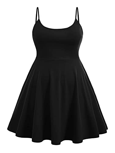 WDIRARA Women's Plus Size Spaghetti Strap Sleeveless Flared Hem A Line Cami Dress