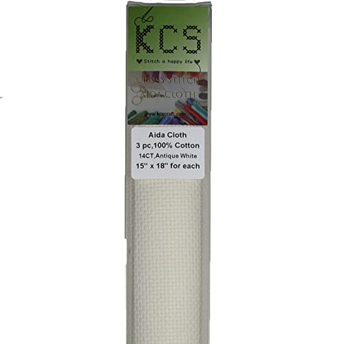 Image of KCS 3 pc of 15 inch x 18 inch Counted Cross Stitch Cotton Aida Cloth Needlework Rolled Fabric Box,14CT,Antique White