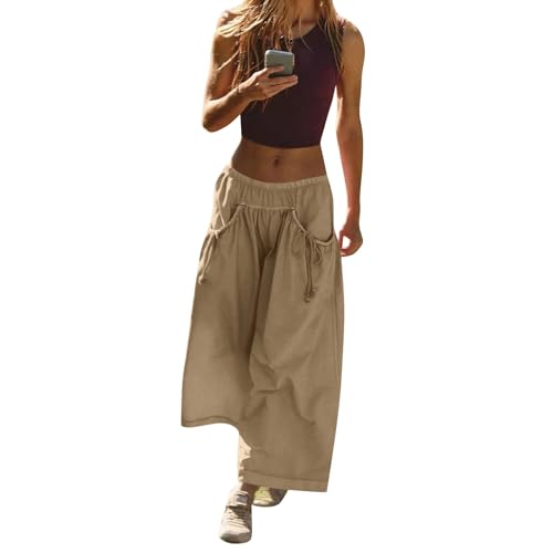 eoeioa Lounge Cropped Pants for Women Ruched Crop Elastic High Waisted Palazzo Pants Lounge Wide Leg Pant with Pockets