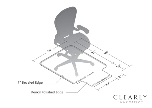 Image of Tempered Glass Chair Mat with Lip for Carpet, 36 inch x 48 inch Tabbed, Clear