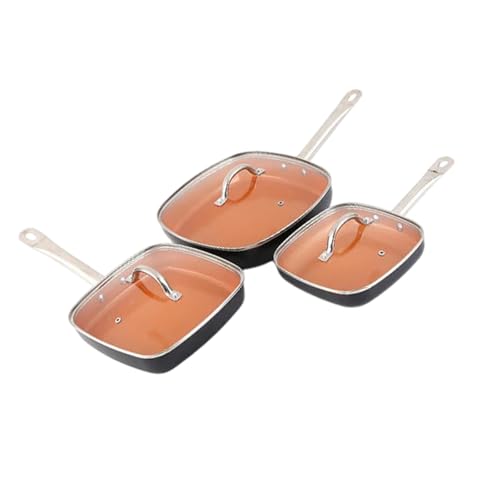 YHAILI Juego de 6 sartenes cuadradas de aluminio de color cobre para una cocción rápida y uniforme con revestimiento antiadherente