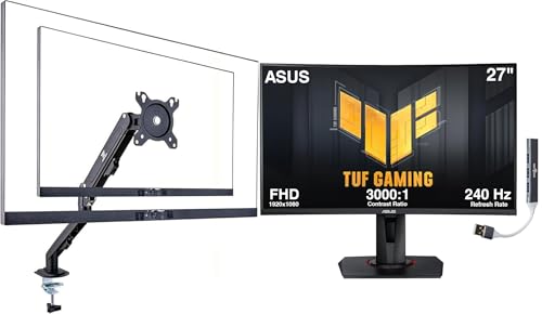 Image of ASUS TUF 27 inch FHD VA Gaming Monitor with 1ms Response Time, Adaptive-sync, AMD FreeSync Premium, 240Hz, VESA Mount (100mm), HDMI, Displayport & Black (VG27VQMY) w /DKZ Hub & ErgoFlexy Single Mount Arm