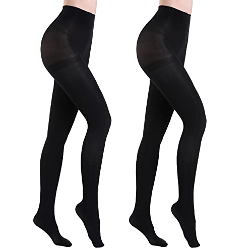 HA WA 2 Pairs Semi Opaque Tights, Winter Control Top 40D Microfiber Leggings for women