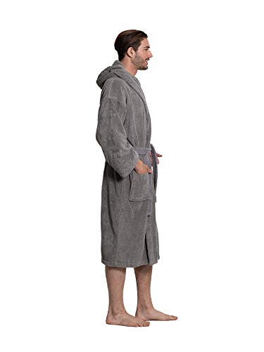 Turkuoise Men's Turkish Terry Cloth Robe, Thick Hooded Bathrobe3