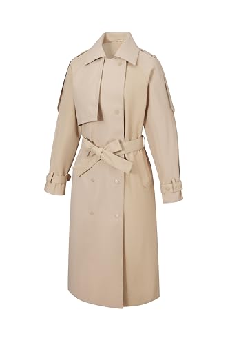 Image of Bellivera Women's Classic Long Windproof Trench Coat With Belted Waist | Notch Lapel Collar,Breasted Button Front,Adjustable Cuff Straps,Side Slant Pockets,Spring Fall Daily Commute Office Wear