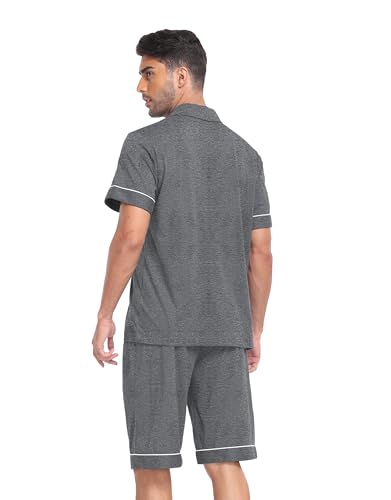 COLORFULLEAF Men's Pajama Sets Soft Cotton Short Sleeve Pajamas for Men Lounge Pants Button Down Sleepwear with Pockets S-XL2