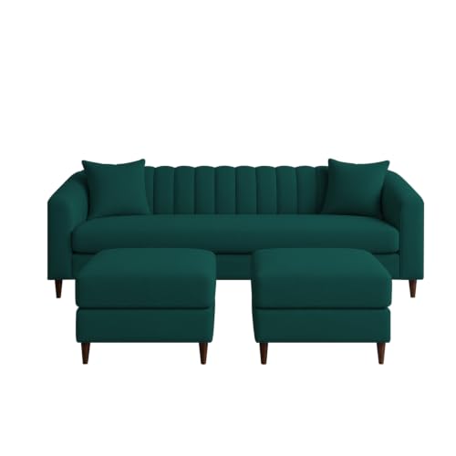 Image of Doraldo 3 Seater Sofa Set with 2 Ottoman for Living Room (Pine) Premium Fabric Sofa