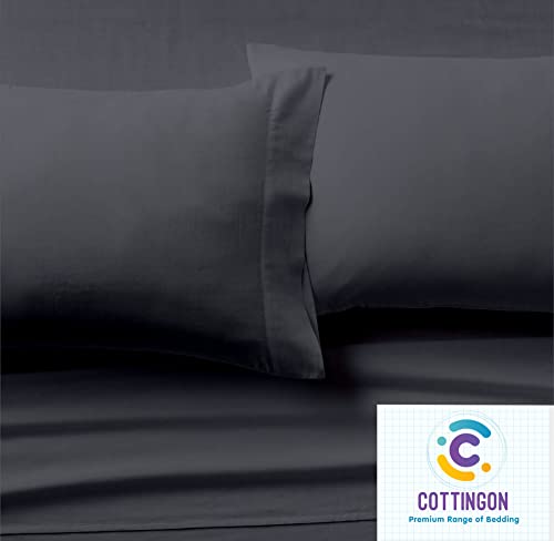 Image of Cottingon Rv King 72 X 75 4 Piece Bed Sheet Set for Campers, Luxury Soft Microfiber fits 6 to 10 Inches Deep RV Mattress, Dark Grey