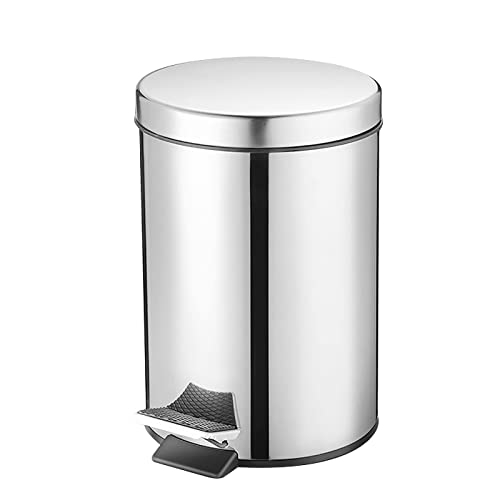 Cubo de basura redondo de acero inoxidable de 3 L con tapa de metal, cubo de basura con cubo interior extraíble para cocina, hogar, oficina (plata) Cover