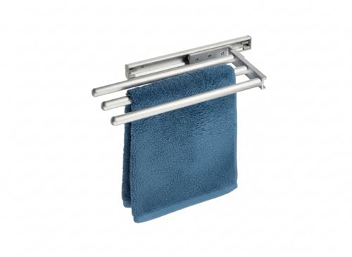 Porta asciugamani estraibile in alluminio a 3 braccia, appendi asciugamano da bagno cucina a 3 aste da 31cm, porta canovaccio da parete telescopico con guida di scorrimento in alluminio girevole a 90°