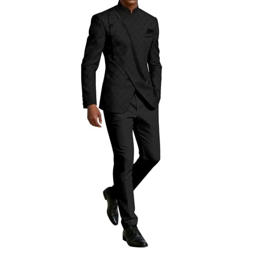 Ourmoon Men's African 2 Piece Set Dashiki Shirt and Pant Slim Fit Formal Traditional Outfits for Wedding Evening Tracksuit(Black,4X-Large)