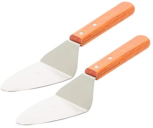 Image of Baskety Pie Server Cake Support Transmission Triangle Shovel Spatula Wooden Handle Shovel Steel Suitable for Pizza (Pack of 2)