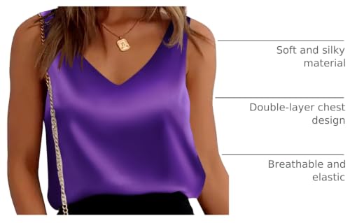 Image of Mawor Satin Tank Tops for Women Loose Fit Sleeveless V Neck Cami Camisole Blouses Shirt Top