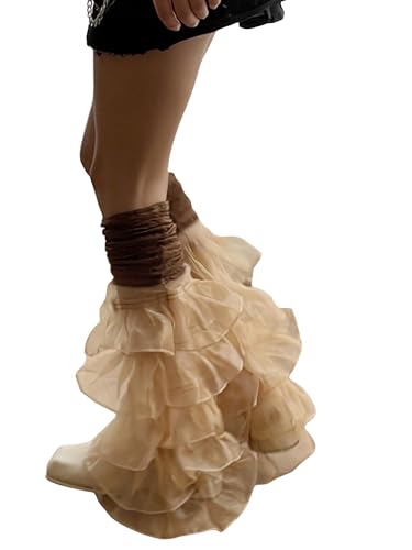 SYHVGI Calentadores de piernas de encaje con volantes para mujer, calcetines elásticos Harajuku Aesthetic Streetwear, B-café, talla única