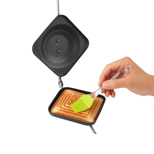 Image of Premium Non-Stick Sandwich Toaster Combo with Nylon Brush | Double-Coated & Durable | Easy to Use | Black