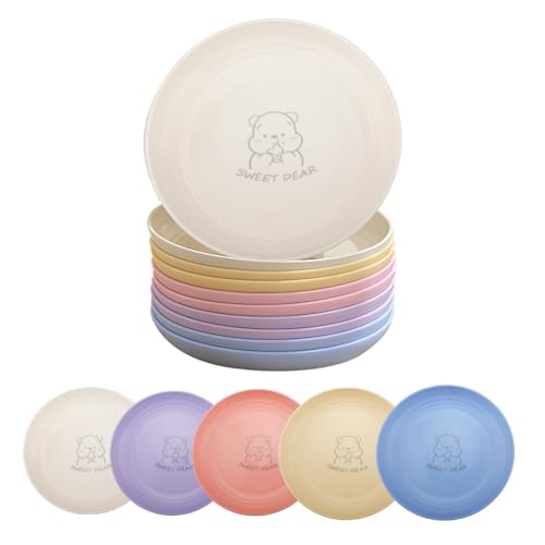 SenaiMy Lot de 10 Assiette Plastique Reutilisable Assiette Camping Incassables Assiettes Plates Micro-Ondes et Lave-Vaisselle pour Pâtes, Fête, 20CM, Sans BPA
