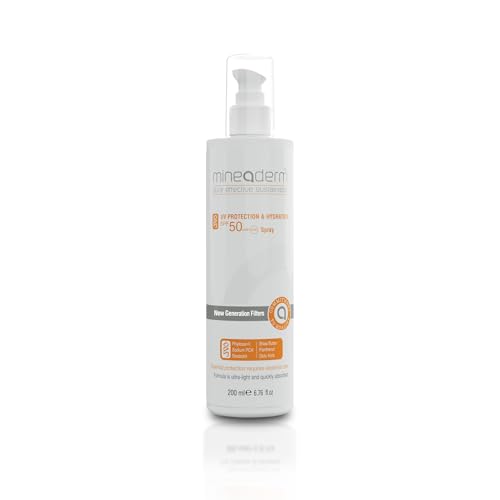 Mineaderm Protección UV e hidratación en spray solar SPF 50+ – Protección UVA/UVB hidratante con aloe vera, baobab y pantenol, para todo tipo de pieles, 200 ml