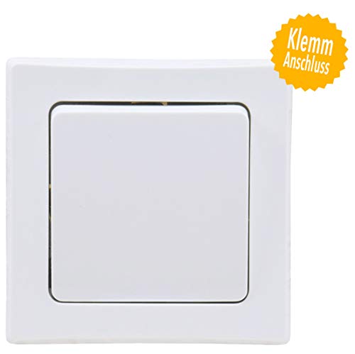 DELPHI Wechsel-Schalter Lichtschalter 230V Unterputz Klemmanschluss mit 1-fach Rahmen Weiß