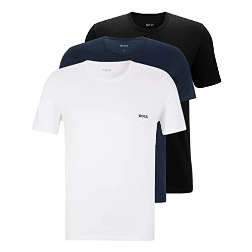 BOSS Mens Classic T-Shirts Short Sleeve Shirts Pure Cotton Crew Neck Pack of 3 Colour: Multicoloured Item:-984 Black/Navy/White Size: 2XL