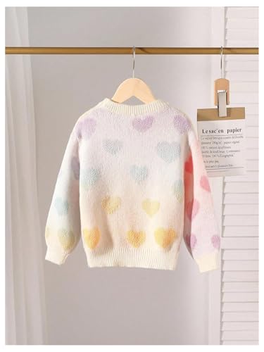 SweatyRocks Girl's Rainbow Heart Graphic Sweaters Crew Neck Long Sleeve Loose Pullover Tops2