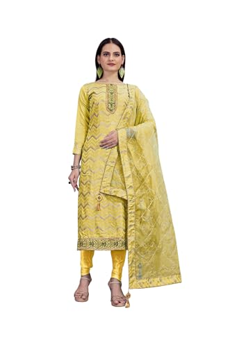 Salwar Anzug-Set für Damen, Partykleidung, Übergröße, fertige indische Kleider für Frauen, Gelb und Gold, X-Large