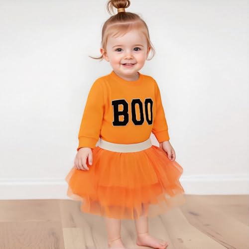 Kids Toddler Baby Girl Halloween Outfit Boo Embroidery Crewneck Sweatshirt Top Tulle Tutu Skirt Set Fall Clothes4
