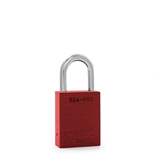 Image of PACLOCK's 90A-PRO Padlock, 1 /4 inch Diameter Hard. Stainless Steel Shackle, 1-3 /16 inch Tall, High Performance 7-Pin Cylinder w / 1 Key, Keyed Alike, Red