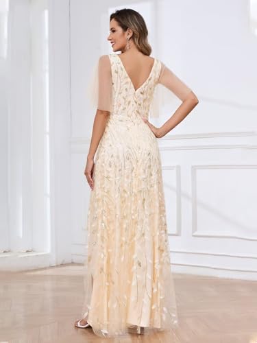 OFEYCHUN Short Sleeve Mother of The Bride Dresses for Women Sequin Long Evening Dress2