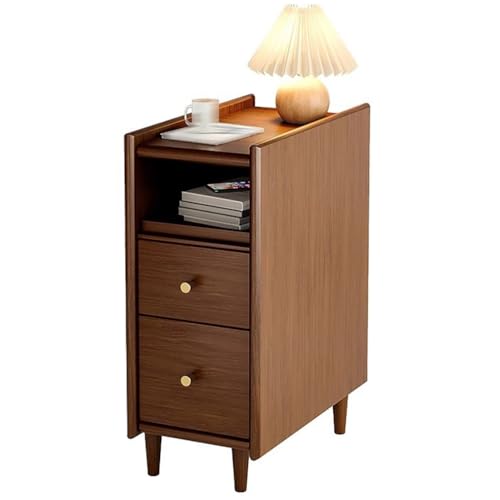 WYRNOBRX Mesita De Noche Estrecha con 2 Cajones Y Bandeja Extraíble Mesa De Cabecera Madera Gabinete De Noche Moderna Armario Pequeño Estantería Noche para Dormitorio Y Salón,Marrón,L10*W16*H20