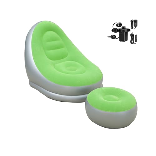 KAERMU Inflatable Deck Chairs with Air Pump, Inflatable Patio Lounge Chairs for Indoor Living Room Bedroom, Outdoor Travel Camping Picnic Beach Chaise Lounges (Green)