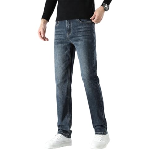 Men's Stretch Slim Jeans Straight Comfort Trousers Male Denim Business Vintage Pants